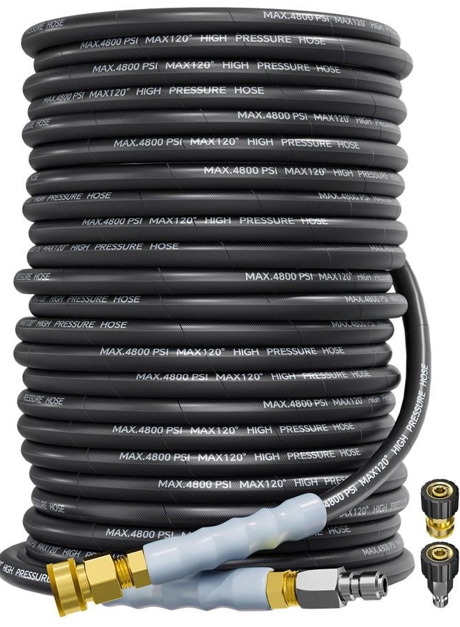 TechSweepPro 3/8" 4800PSI Pressure Washer Hose 125FT with Swivel Quick Connect for Cold/Hot Water Max 248°F, Kink Resistant Steel Wire Braided, Wear Resistant Power Washer Hose with M22 14mm Adapter - Image 1