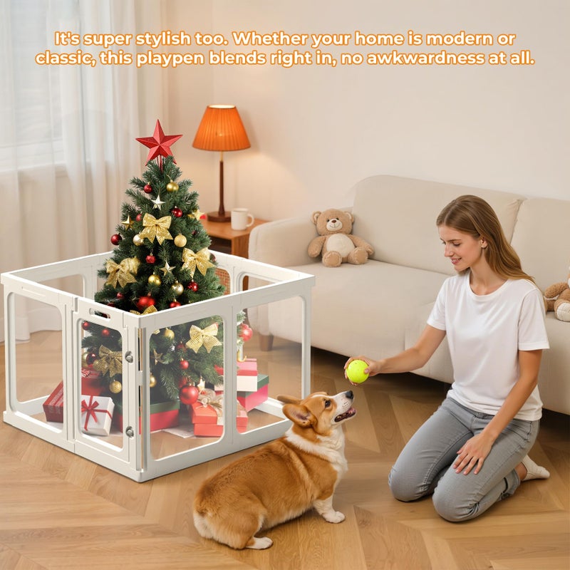 Jatindear 23.6â€œ H Clear Acrylic Plastic Dog Playpen, 8Pcs Lightweight & Easy Assemble Playpen Divider, Durable Safety Play Pen Indoors, Puppy, Cat, Small Animal(White) - Image 3