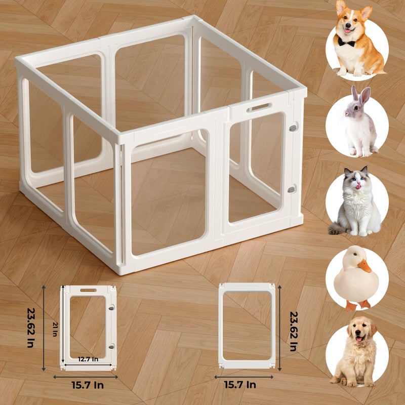 Jatindear 23.6â€œ H Clear Acrylic Plastic Dog Playpen, 8Pcs Lightweight & Easy Assemble Playpen Divider, Durable Safety Play Pen Indoors, Puppy, Cat, Small Animal(White) - Image 4