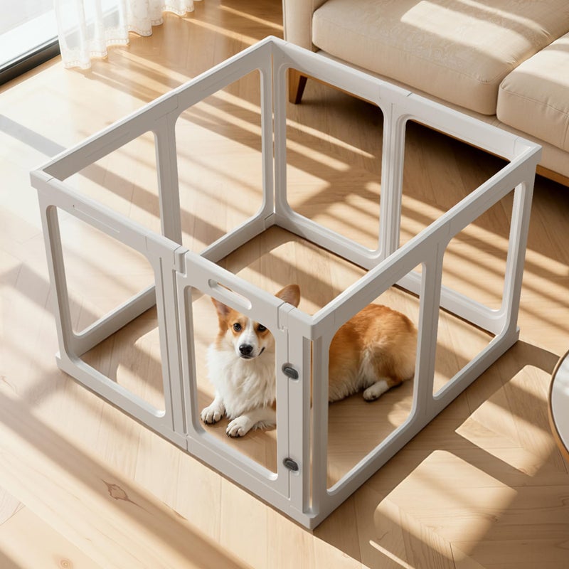 Jatindear 23.6â€œ H Clear Acrylic Plastic Dog Playpen, 8Pcs Lightweight & Easy Assemble Playpen Divider, Durable Safety Play Pen Indoors, Puppy, Cat, Small Animal(White) - Image 1