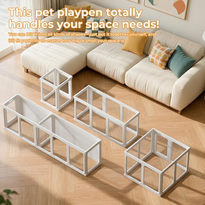 Jatindear 23.6â€œ H Clear Acrylic Plastic Dog Playpen, 8Pcs Lightweight & Easy Assemble Playpen Divider, Durable Safety Play Pen Indoors, Puppy, Cat, Small Animal(White) - Image 2