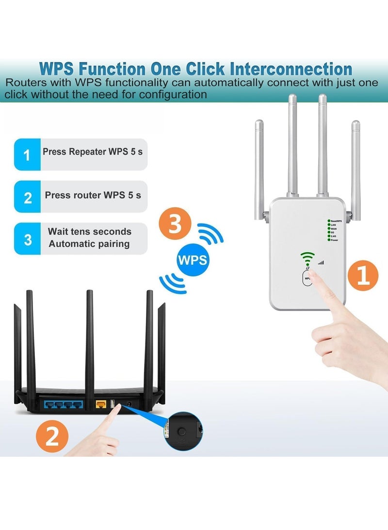 WiFi 2024 New WiFi Extender with 1200Mbps Dual Band 5GHz/2.4GHz Up to 2000 Square Feet and 30 Devices WiFi Repeater with 4 Antennas 360° Full Coverage - Image 3