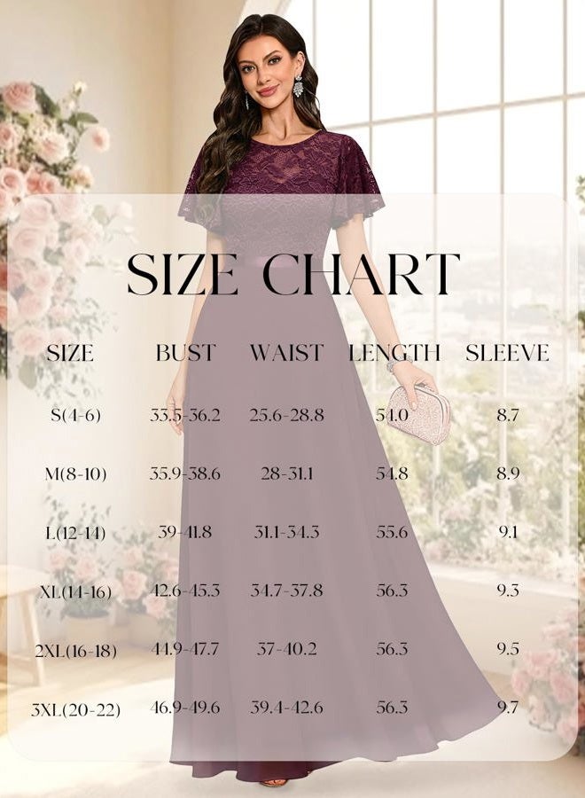 DRESSTELLS Womens Formal Dresses for Wedding Guest Prom Ruffle Sleeve Lace Maxi Dress Evening Gown 2026, Burgundy, M - Image 5