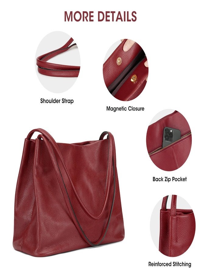 Kattee Leather Tote Bags for Women, Casual Shoulder Hobo Purses and Handbags, Top Magnetic Snap Closure Large (Wine Red) - Image 5