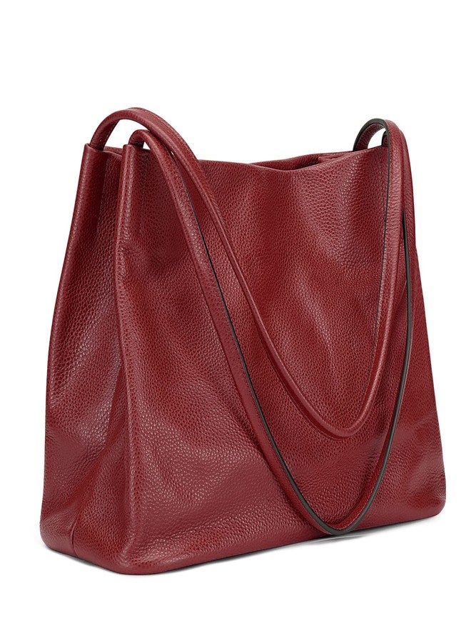 Kattee Leather Tote Bags for Women, Casual Shoulder Hobo Purses and Handbags, Top Magnetic Snap Closure Large (Wine Red) - Image 1
