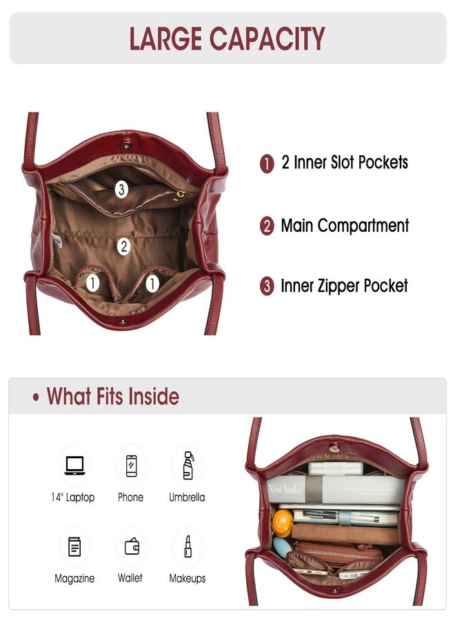 Kattee Leather Tote Bags for Women, Casual Shoulder Hobo Purses and Handbags, Top Magnetic Snap Closure Large (Wine Red) - Image 4
