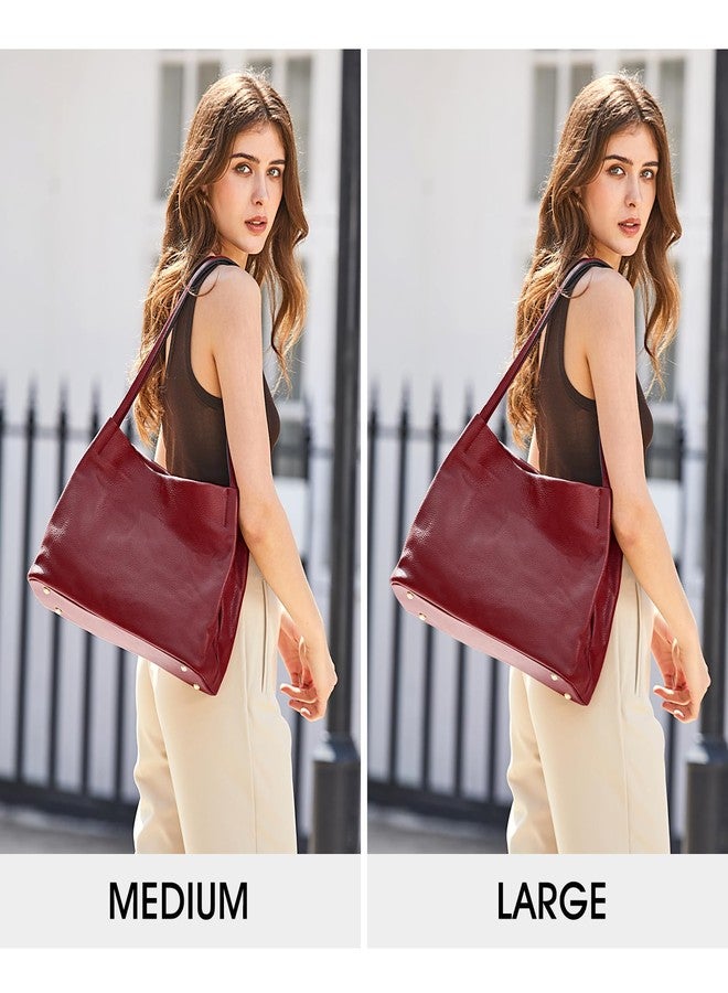 Kattee Leather Tote Bags for Women, Casual Shoulder Hobo Purses and Handbags, Top Magnetic Snap Closure Large (Wine Red) - Image 2