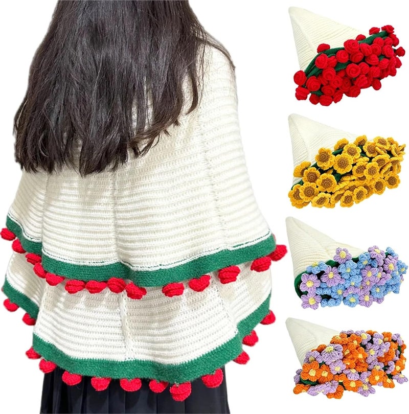 Crochet Bouquet Flower Blanket DIY Crocheted Flower Blanket, Handmade Rose Bouquet Throw(Red Rose B) - Image 3