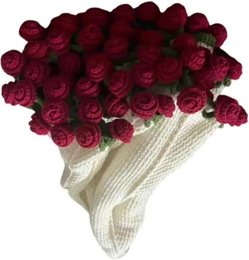 Crochet Bouquet Flower Blanket DIY Crocheted Flower Blanket, Handmade Rose Bouquet Throw(Red Rose B) - Image 1