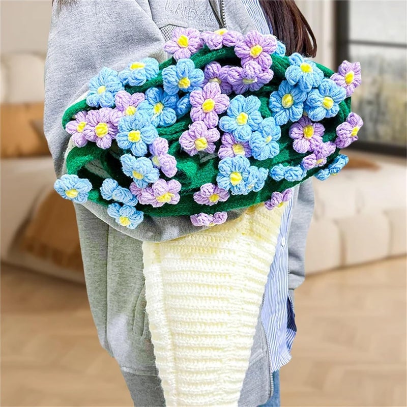 Crochet Bouquet Flower Blanket DIY Crocheted Flower Blanket, Handmade Rose Bouquet Throw(Red Rose B) - Image 5