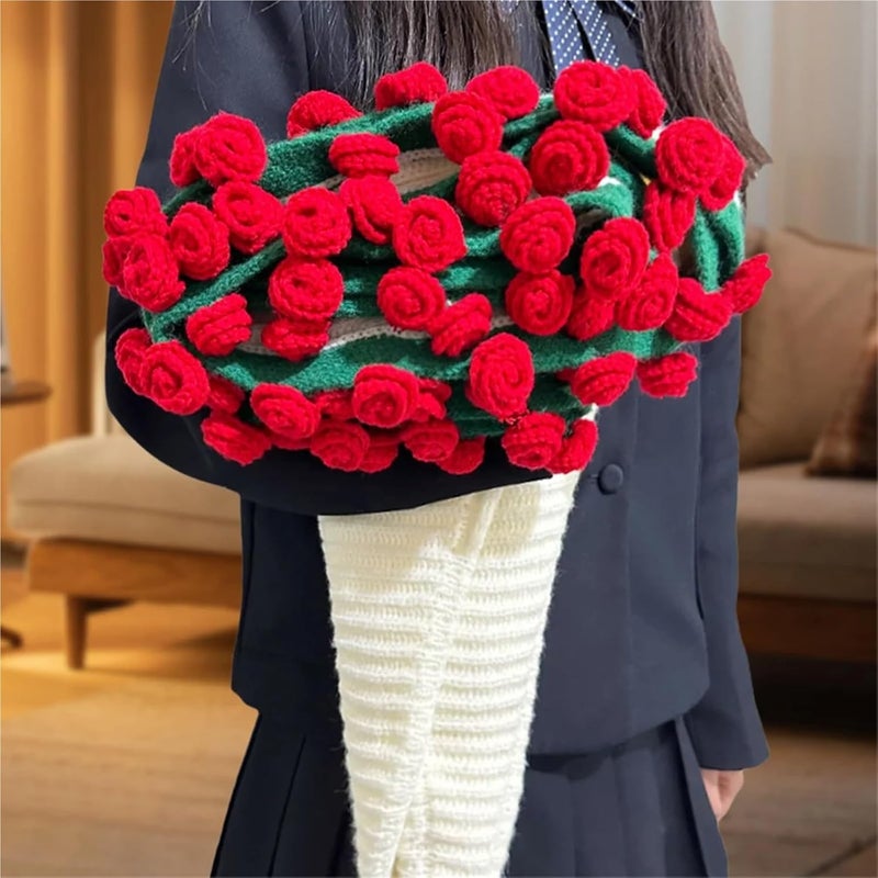 Crochet Bouquet Flower Blanket DIY Crocheted Flower Blanket, Handmade Rose Bouquet Throw(Red Rose B) - Image 2
