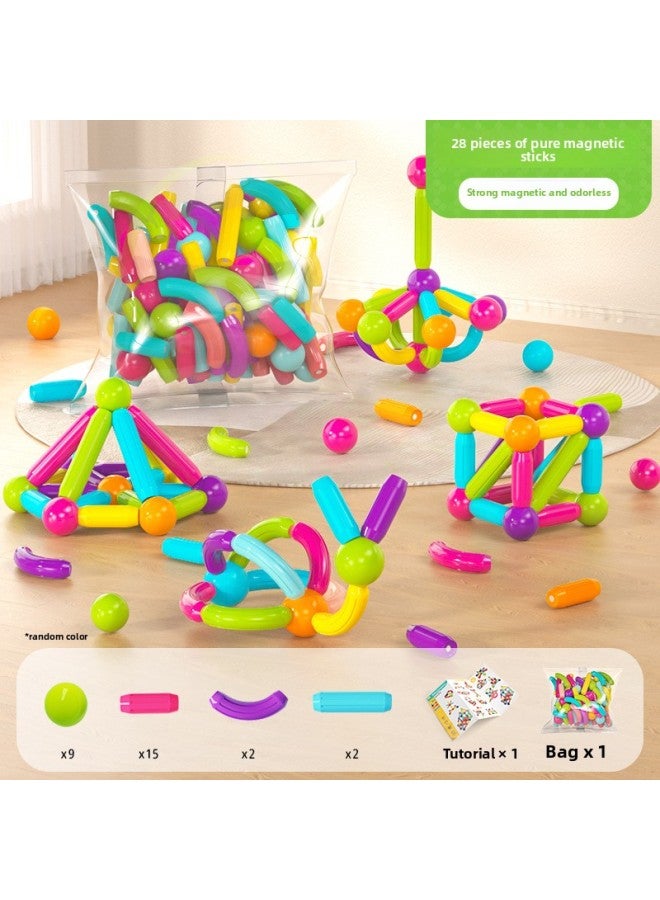 Varied Magnetic Bar Children's Building Blocks Magnetic Pieces Assembled Intelligence Puzzle Boys And Girls Baby Magnet Toys Wholesale-Color:Strong Magnet 28 Pieces In Bag  - Image 1