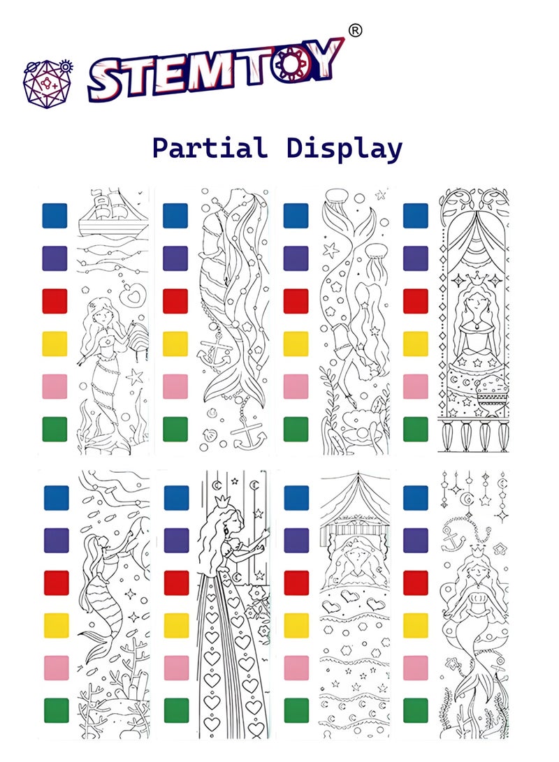 STEMTOY Magic Watercolor Painting Book Set for Kids, Pocket Water Coloring Book with Paints and Brush, Reusable DIY Art & Drawing Fun for Kids, Travel Art Craft Gift for Children, Girls, Stress Relief for Adults (Mermaid Theme) - Image 2