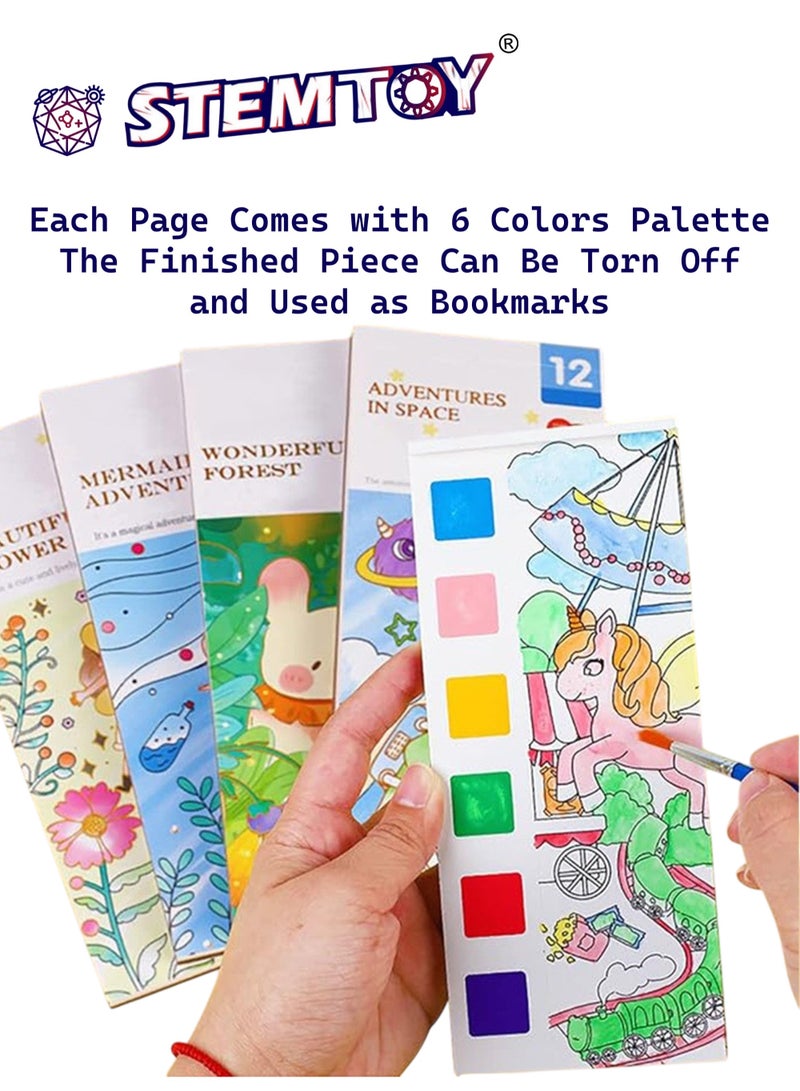 STEMTOY Magic Watercolor Painting Book Set for Kids, Pocket Water Coloring Book with Paints and Brush, Reusable DIY Art & Drawing Fun for Kids, Travel Art Craft Gift for Children, Girls, Stress Relief for Adults (Mermaid Theme) - Image 4