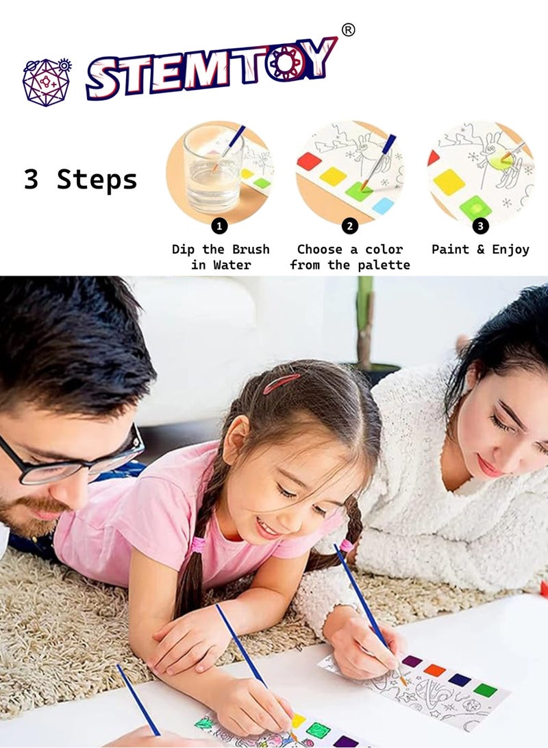 STEMTOY Magic Watercolor Painting Book Set for Kids, Pocket Water Coloring Book with Paints and Brush, Reusable DIY Art & Drawing Fun for Kids, Travel Art Craft Gift for Children, Girls, Stress Relief for Adults (Mermaid Theme) - Image 5