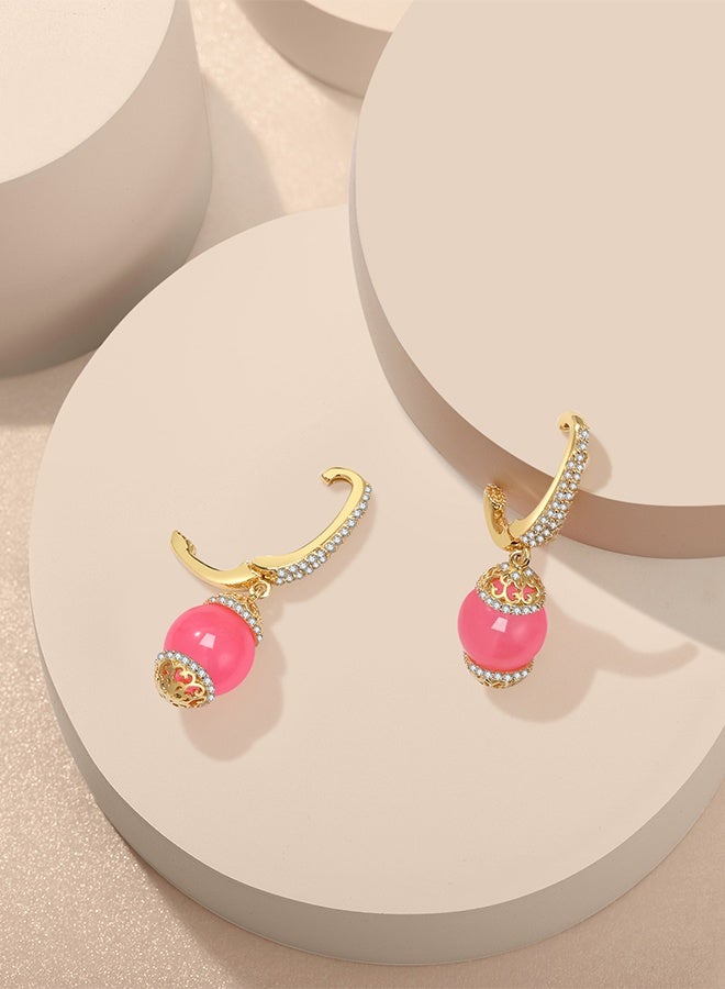 Moonmory Luxuy Simple 925 Sterling Silver Pave Pierceless Earring For Women With 10MM Pink Jade  Original Design Mosque Dom Drop Earring Fashion Jewelry Gift For Ramadan, Valentine’s Day, Mother’s Day - Image 3