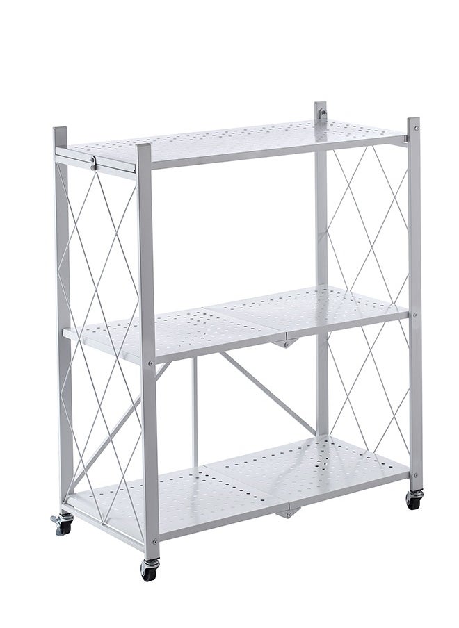 LAWAZIM Kitchen Foldable Shelves - 3 Layer, White - Storage Shelving Unit Rack with Wheels, Perforated Carbon Steel Shelves - Ideal for Pantry, Garage, Closet Office and Commercial Storage  - Image 3