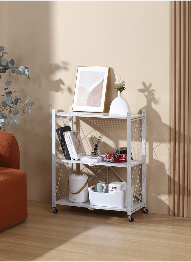 LAWAZIM Kitchen Foldable Shelves - 3 Layer, White - Storage Shelving Unit Rack with Wheels, Perforated Carbon Steel Shelves - Ideal for Pantry, Garage, Closet Office and Commercial Storage  - Image 1