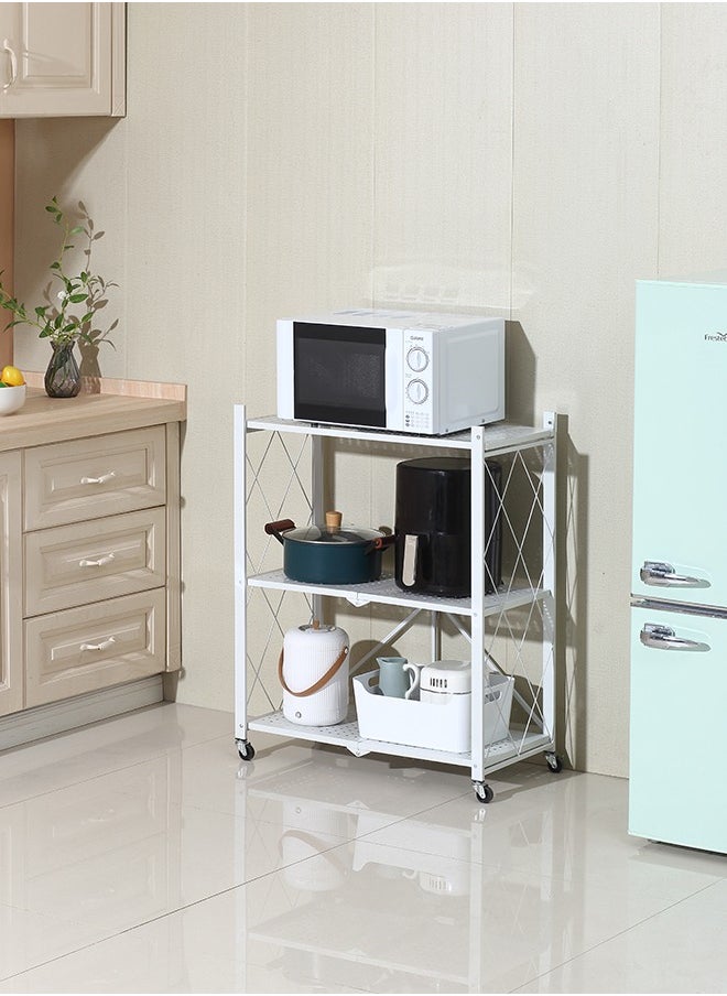 LAWAZIM Kitchen Foldable Shelves - 3 Layer, White - Storage Shelving Unit Rack with Wheels, Perforated Carbon Steel Shelves - Ideal for Pantry, Garage, Closet Office and Commercial Storage  - Image 2