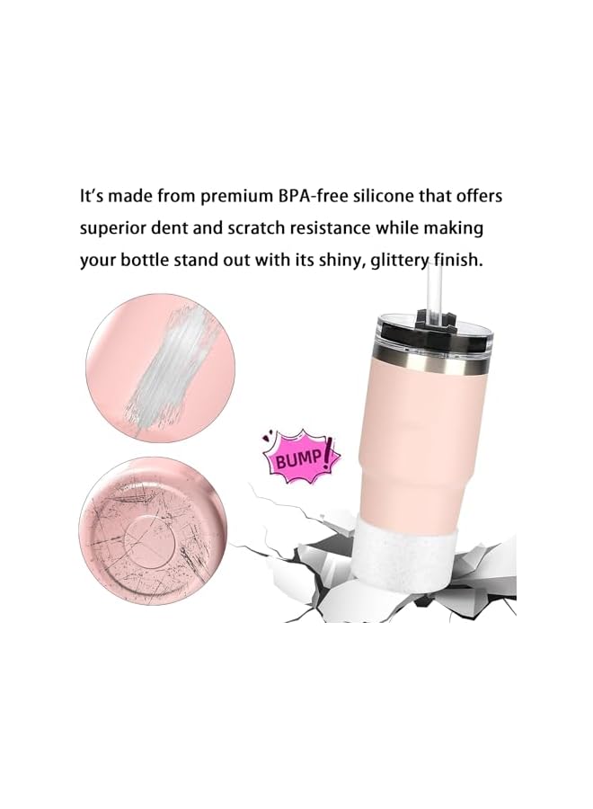 S-TOP Silicone Cup Sleeves Compatible with Stanley Quencher and IceFlow Bottles - 2PCS glitter water bottle protectors - Reduce dents, add style and grip - Image 2