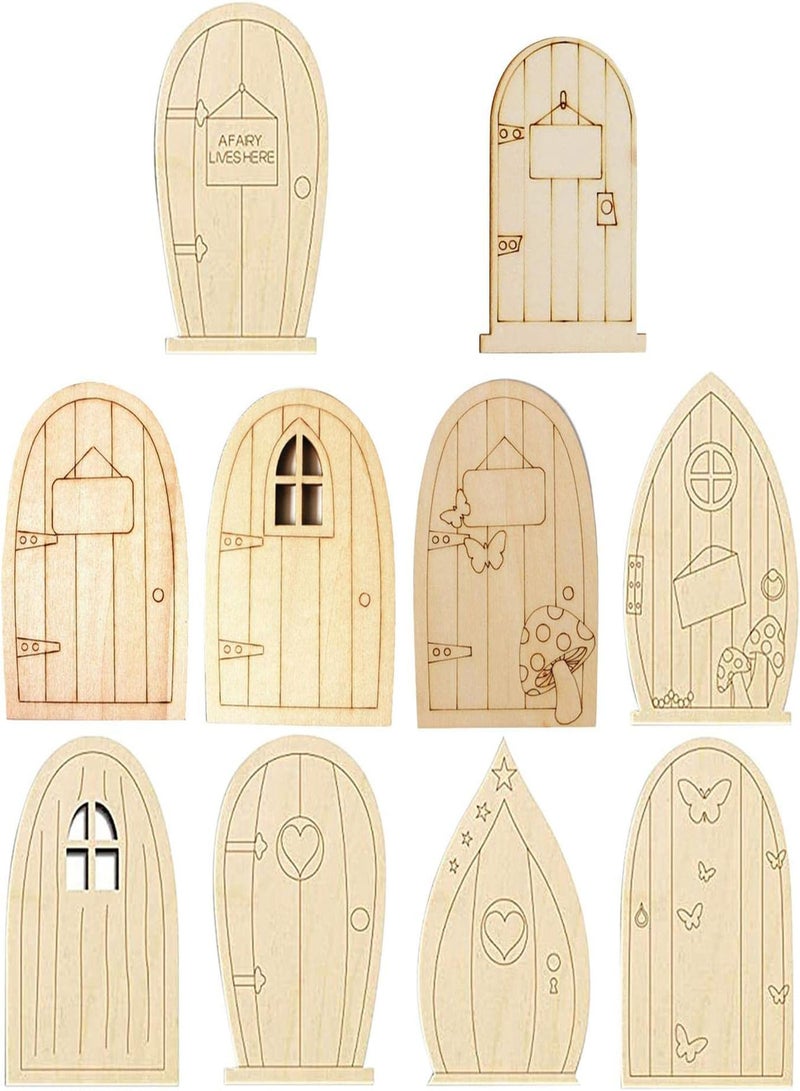 GGOOT Fairy Door Painting Garden Doors Craft - Fairy Garden Decor Fairy Garden Kit | Unpainted Miniature Tiny Door, Miniature Elf Door for Kids Painting Crafts, Tree Décor, Fairy Garden - Image 1