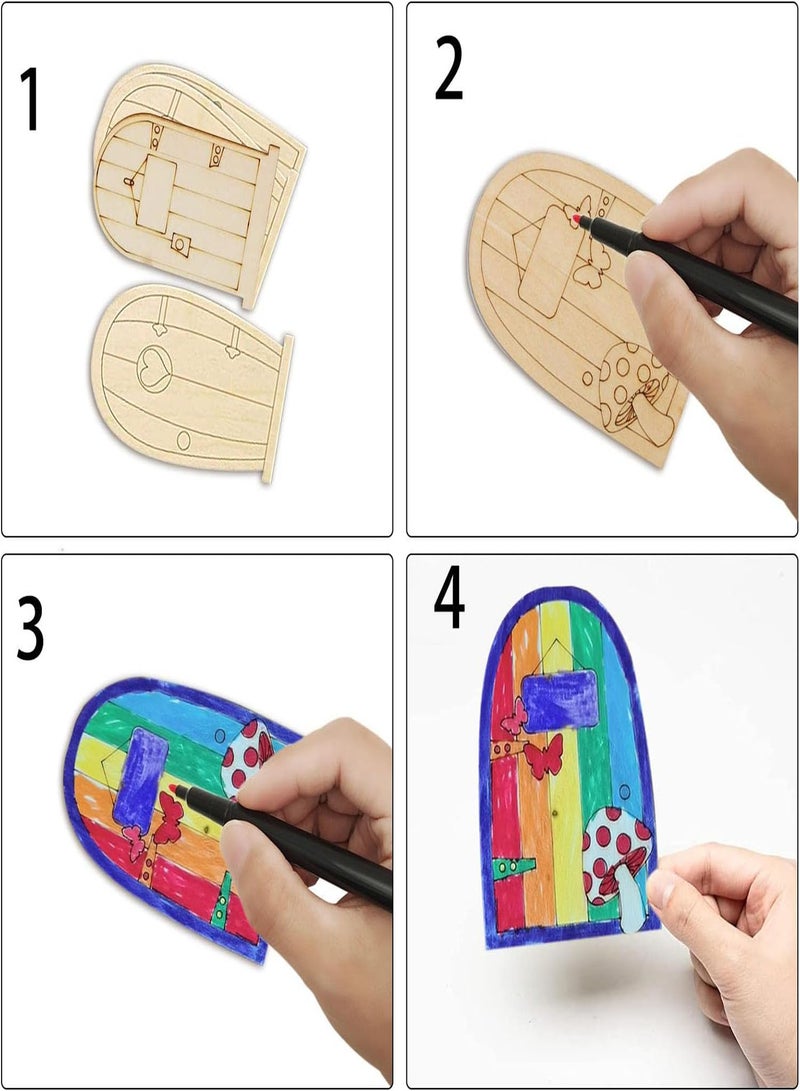 GGOOT Fairy Door Painting Garden Doors Craft - Fairy Garden Decor Fairy Garden Kit | Unpainted Miniature Tiny Door, Miniature Elf Door for Kids Painting Crafts, Tree Décor, Fairy Garden - Image 5