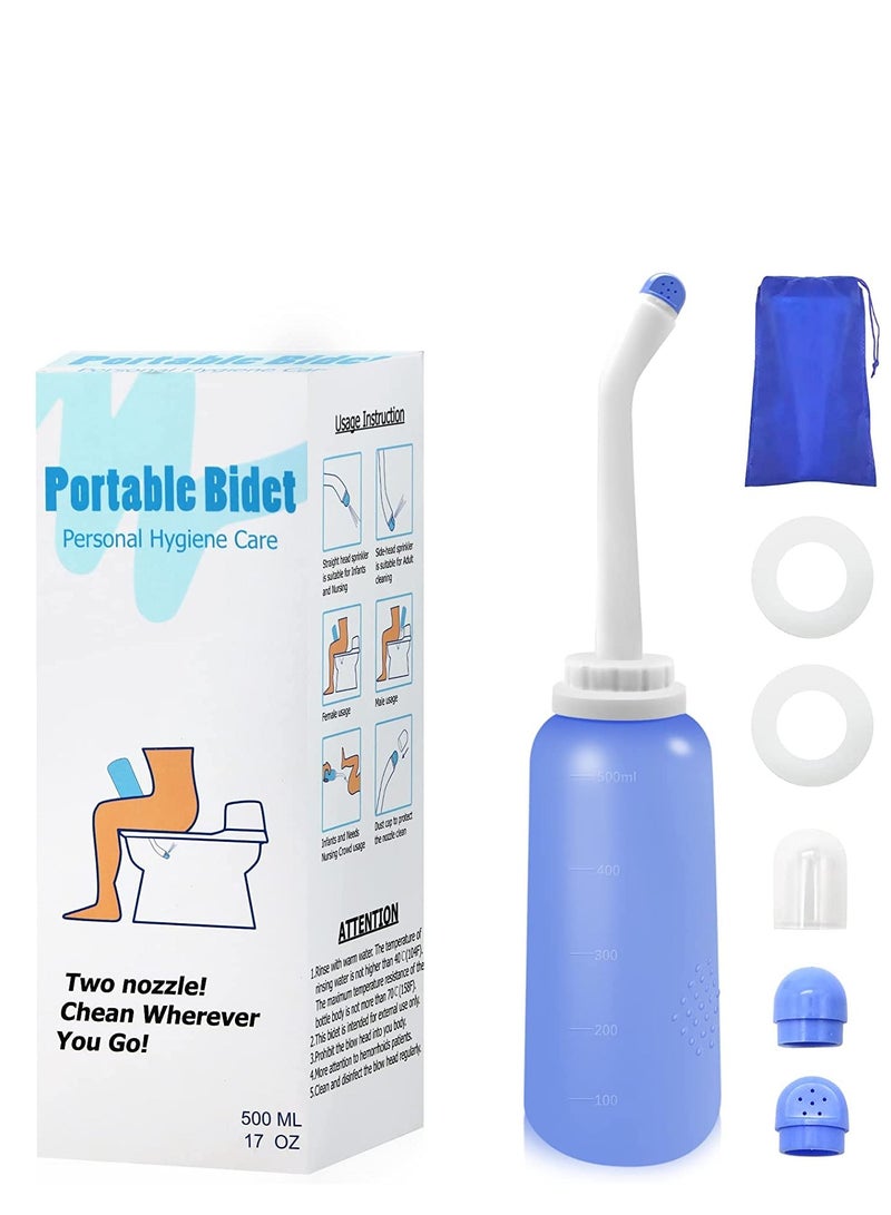 Peri Bottle Travel Shattaf,Portable Travel Bidet with Carry Bag,TPE Material Can Be Boiled, 500ml Capacity with 2 Sealing Ring,Essentials for Postpartum Perineal Care,Hemorrhoid Treatment,New Baby  - Image 1
