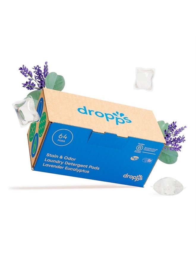 Dropps Stain & Odor Laundry Detergent Pods: Lavender Eucalyptus | 64 Count | HE Compatible + All Washers | Cold Wash + All Temperatures | Tackles Tough Odors | Low Waste Packaging - Image 1
