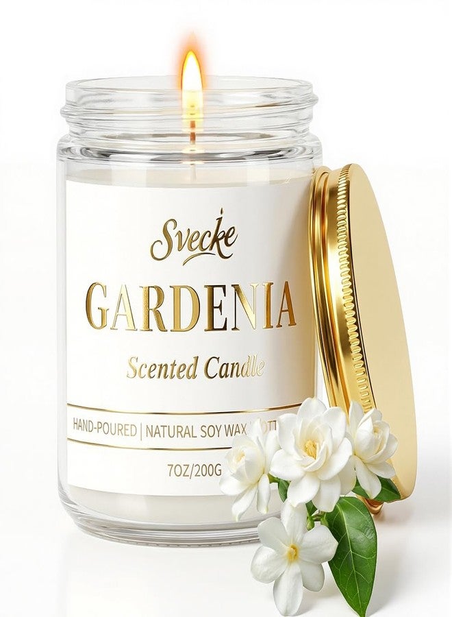 SVECKE Gardenia Scented Candle 7oz Soy Wax Jar Candle Long Burning Aromatherapy Candle for Home Bedroom Gift for Women Men Housewarming New Home Gift - Image 1