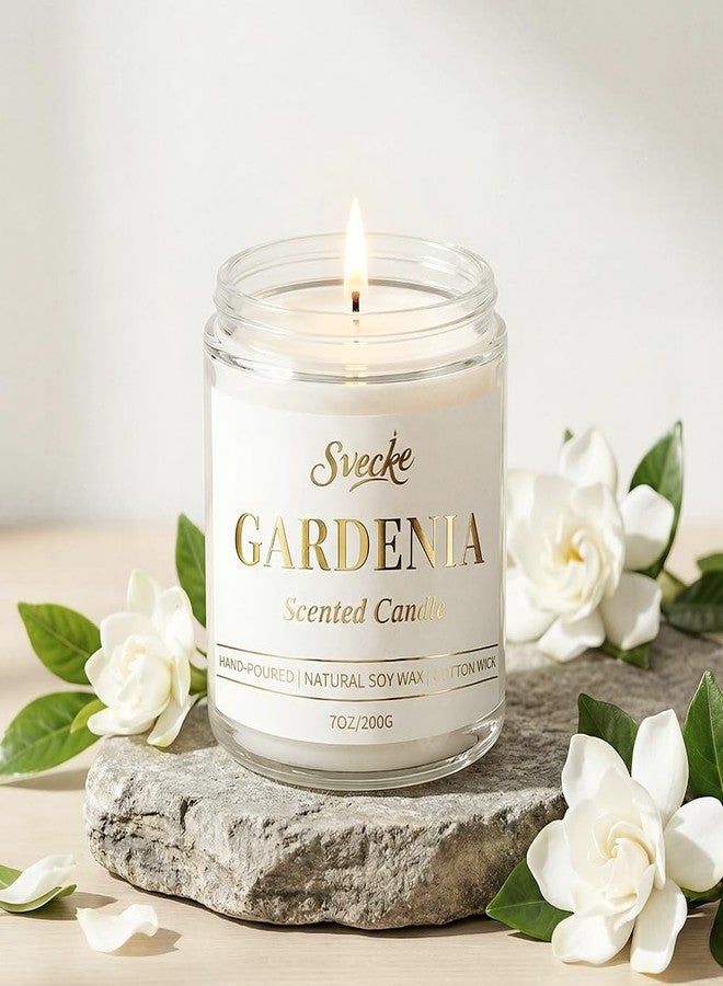 SVECKE Gardenia Scented Candle 7oz Soy Wax Jar Candle Long Burning Aromatherapy Candle for Home Bedroom Gift for Women Men Housewarming New Home Gift - Image 4