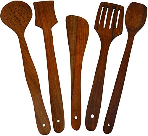 Sri Balajee Bangles Handmade Wooden NonStick Serving and Cooking Spoon Kitchen Utensil Tools Cooking Spoon Handcrafted Woods Spoon Set for Kitchen Spoons for Pots and Pans