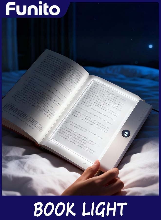 Funito Book Light - Rechargeable LED Reading Flat Clip on Night Light with 3 Colors & Timer Lamp for in Bed - Gifts for Readers Lovers Kids Women Men (White) - Image 1
