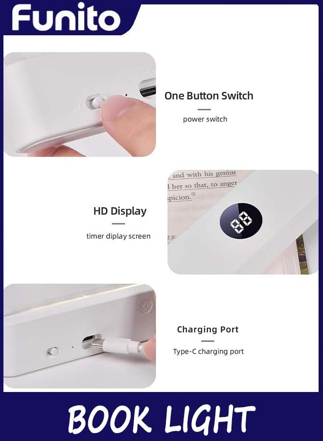 Funito Book Light - Rechargeable LED Reading Flat Clip on Night Light with 3 Colors & Timer Lamp for in Bed - Gifts for Readers Lovers Kids Women Men (White) - Image 2