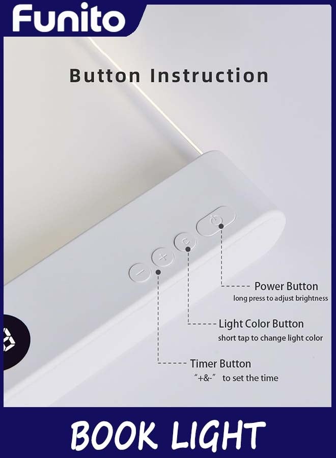 Funito Book Light - Rechargeable LED Reading Flat Clip on Night Light with 3 Colors & Timer Lamp for in Bed - Gifts for Readers Lovers Kids Women Men (White) - Image 4