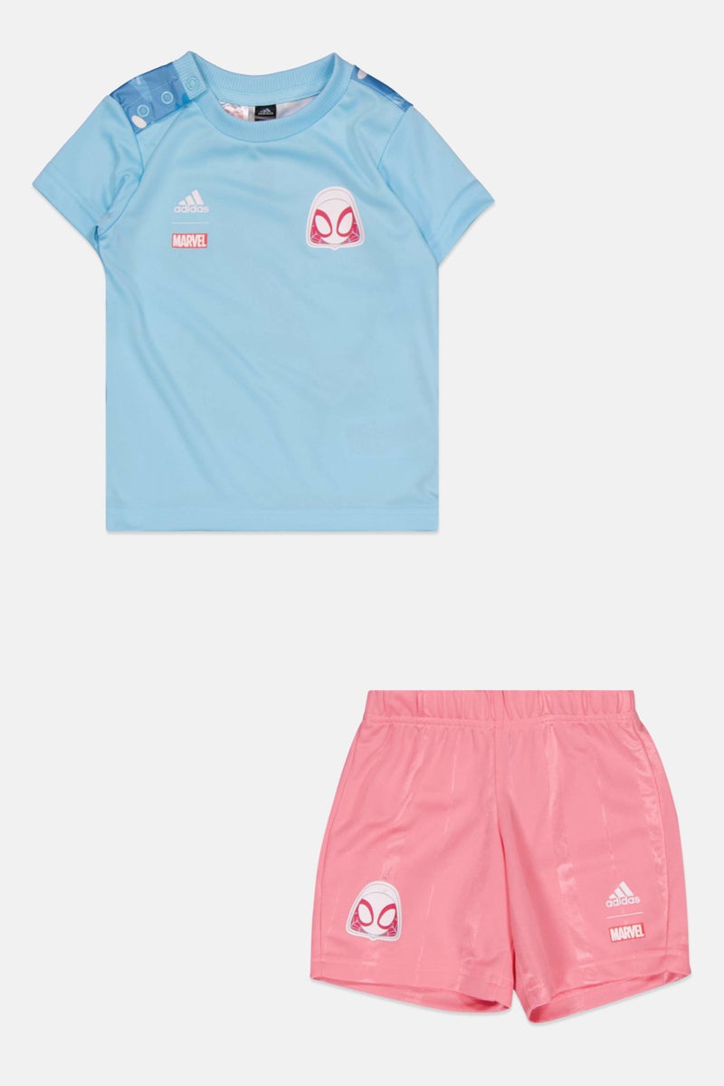 Adidas x Marvel Toddlers Girl 2 Pcs Brand Logo Tee And Shorts Set, Multicolor - Image 1