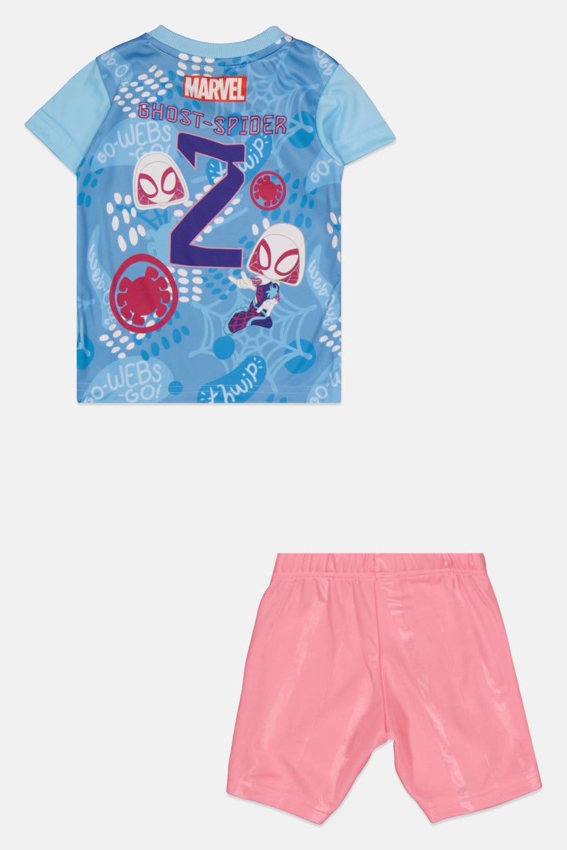 Adidas x Marvel Toddlers Girl 2 Pcs Brand Logo Tee And Shorts Set, Multicolor - Image 2