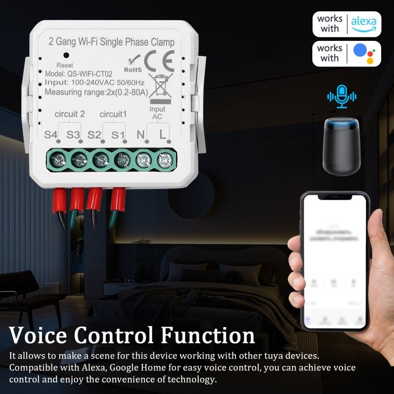 Tuya WiFi 2 Gang 80A Single Phase Clamp Solar PV Bidirectional Two Way Energy Meter Mobilephone APP Control Current Transformer Schedule Timer Home Automation Device - Image 5