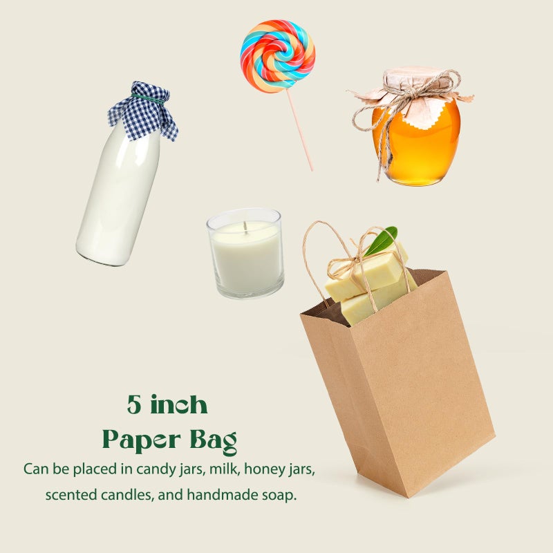 Mesha Gift Bags Brown Paper Bags 5.25X3.75X8 Inches 20Pcs Small Kraft Paper Bags With Handles Bulk Kraft Bags Grocery Shopping Bags Wedding Party Favor Bags Mothers Day Gift Bags - Image 5