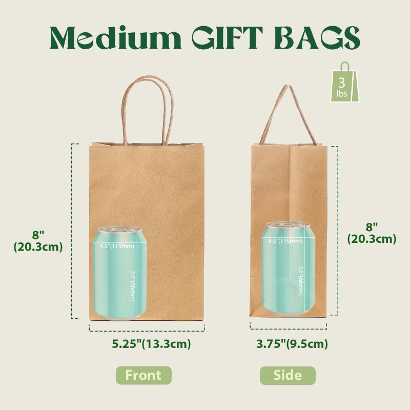 Mesha Gift Bags Brown Paper Bags 5.25X3.75X8 Inches 20Pcs Small Kraft Paper Bags With Handles Bulk Kraft Bags Grocery Shopping Bags Wedding Party Favor Bags Mothers Day Gift Bags - Image 2
