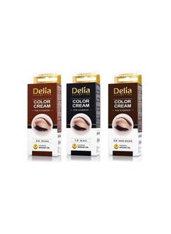 Delia Cosmetics 3 Count X Delia Henna / Color Cream Eyebrow Professional Tint Kit Set Black Brown And Dark Brown 