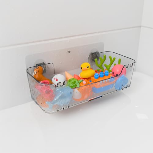 COLINCH Bathtub Toy Storage – Clear Bath Toy Holder with Drainage Holes, Wall-Mounted No-Drill Organizer for Kids’ Tub Toys - Image 1