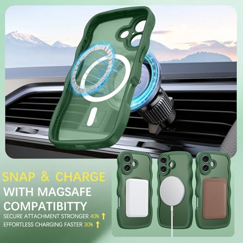 BENTOBEN Magnetic for iPhone 17 Case, Cute Wavy Full Camera Protection [Compatible with MagSafe] Translucent Matte Anti-Slip Bumper Women Girls Boys Protective Cover for 17 6.3", Deep Green - Image 4