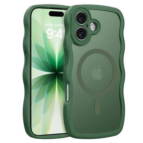 BENTOBEN Magnetic for iPhone 17 Case, Cute Wavy Full Camera Protection [Compatible with MagSafe] Translucent Matte Anti-Slip Bumper Women Girls Boys Protective Cover for 17 6.3", Deep Green - Image 1