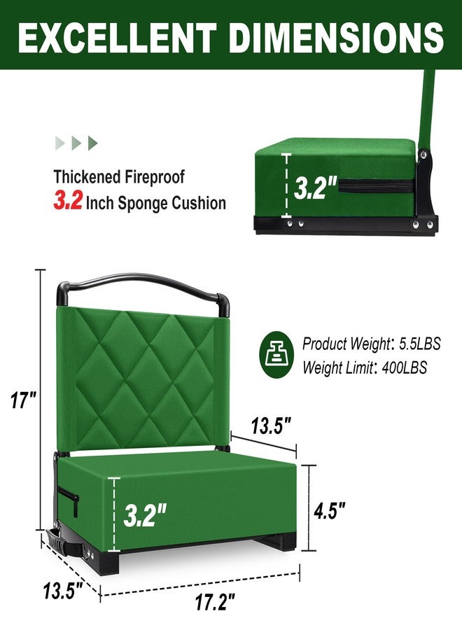 Kaganoon 1pcs Stadium Seats with Back Support Cushion, Folding Stadium Seats for Bleachers Hold up 400lbs, Wide Bleacher Seat with Shoulder Strap & Handle Perfect for Sports Events, Green - Image 3
