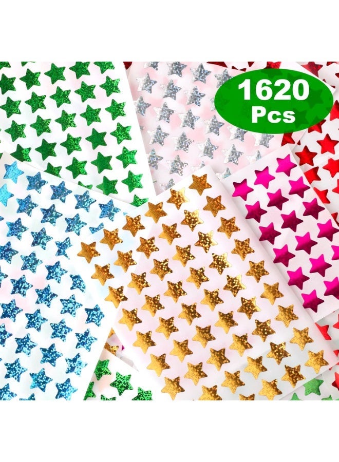 1620 Pack, 6 Colors, Holographic Small Star Stickers for Kids Reward, Behavior Chart, School Classroom Student Teacher Supplies, 0.6" Diameter - Image 1