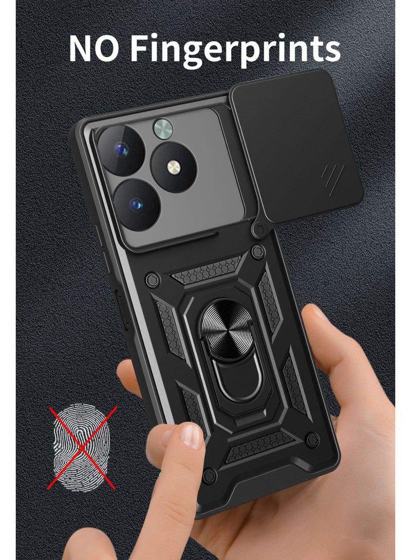 Shunjia Sliding Window Case, Shockproof Rugged Armor with Sliding Camera Cover & 360° Ring Kickstand, Compatible with Realme C61 / Realme C63 / Realme Note 60x (Gold) - Image 5