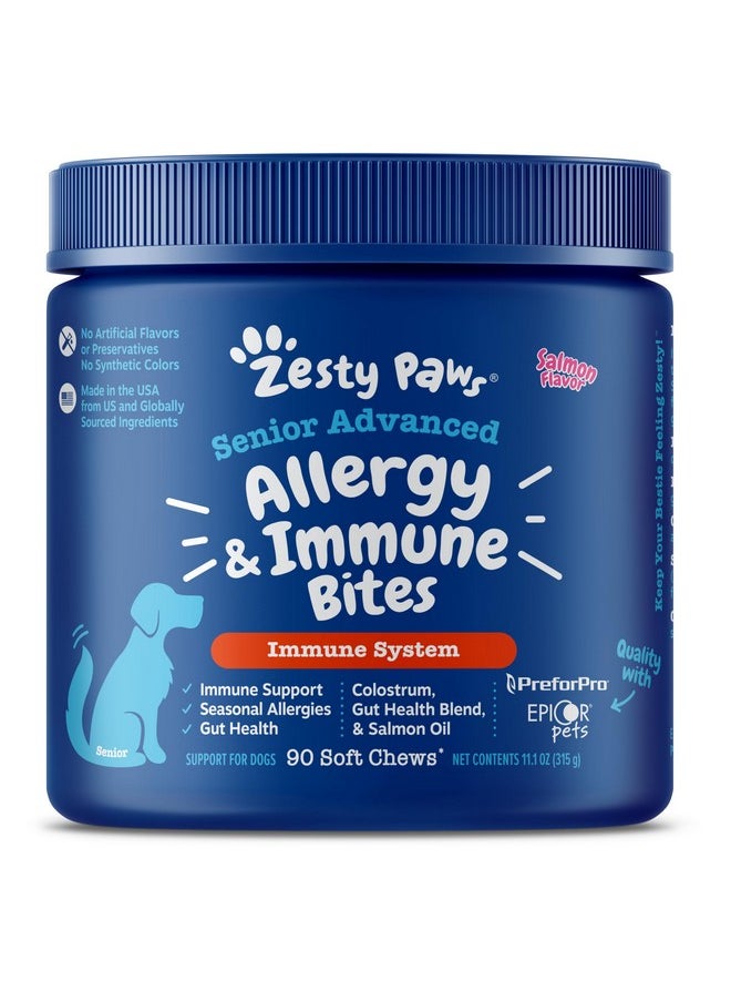 Zesty Paws - Dog Allergy Relief  Anti Itch Supplement  Omega 3 Probiotics For Dogs  Digestive Health  Soft Chews For Skin & Seasonal Allergies  With Epicor Pets  Senior  Salmon  90 Count - Image 1