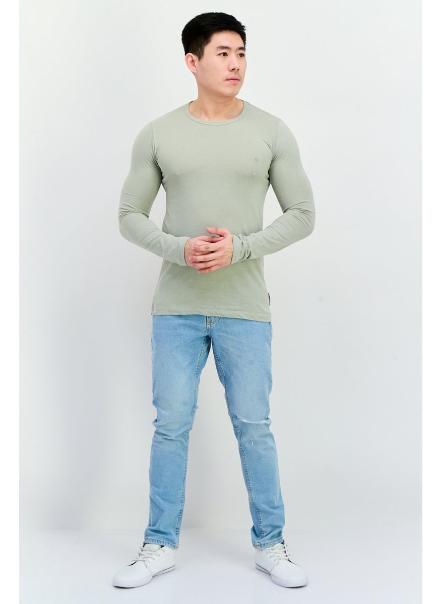 French Connection Men Crew Neck Long Sleeves Brand Logo T-Shirt, Sage Green  - Image 4