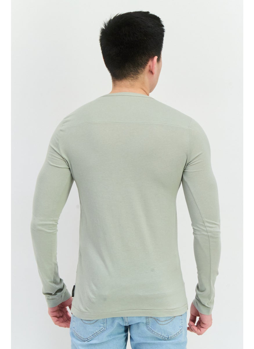 French Connection Men Crew Neck Long Sleeves Brand Logo T-Shirt, Sage Green  - Image 3