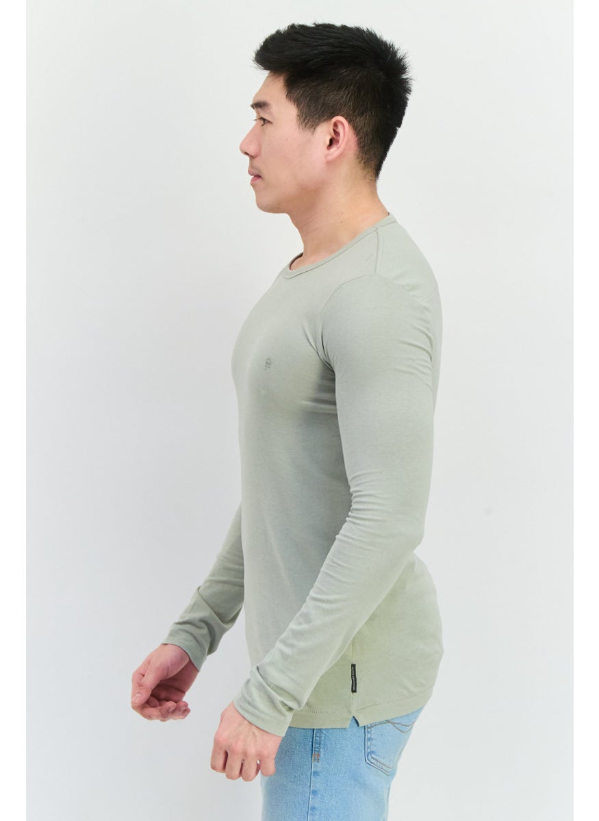 French Connection Men Crew Neck Long Sleeves Brand Logo T-Shirt, Sage Green  - Image 2